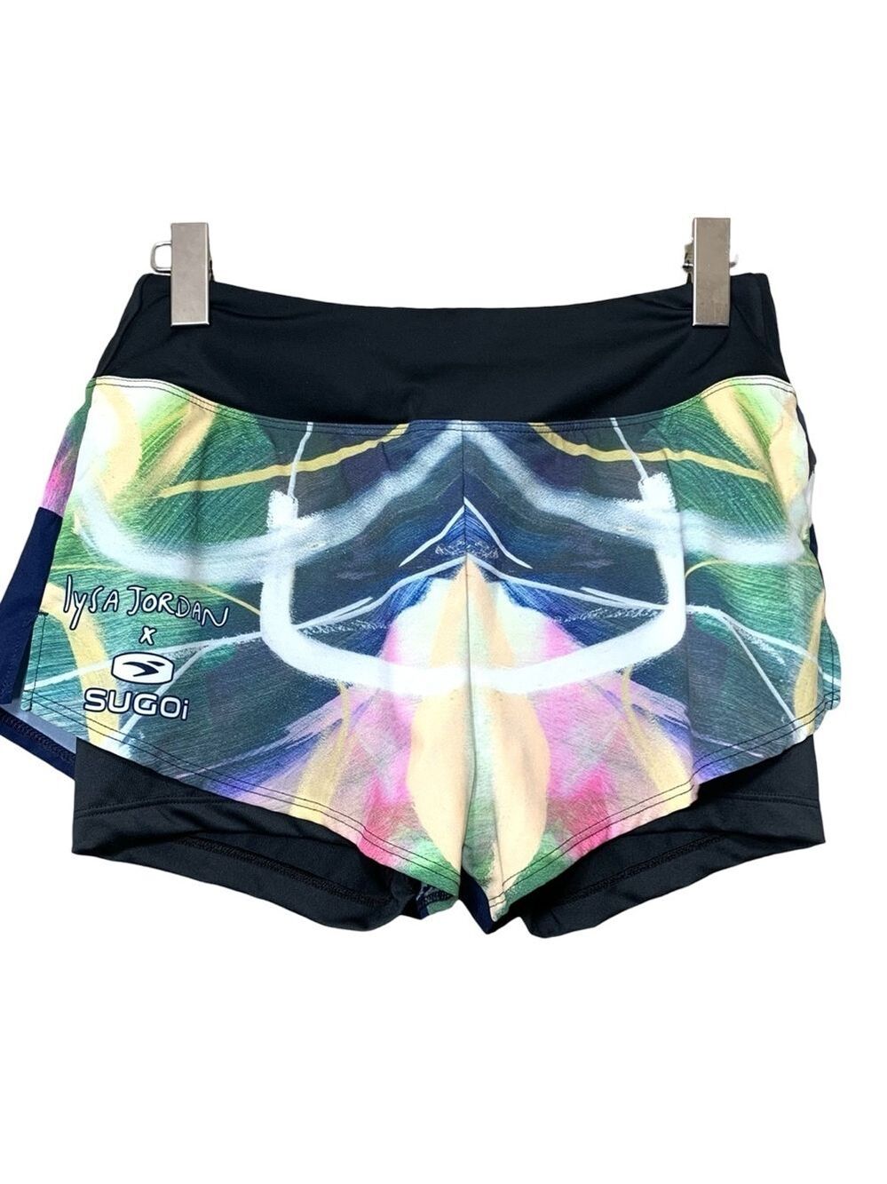 SUGOI X Lysa Jordan Blue Running Shorts Double-Layered Biking Colorful Sz S